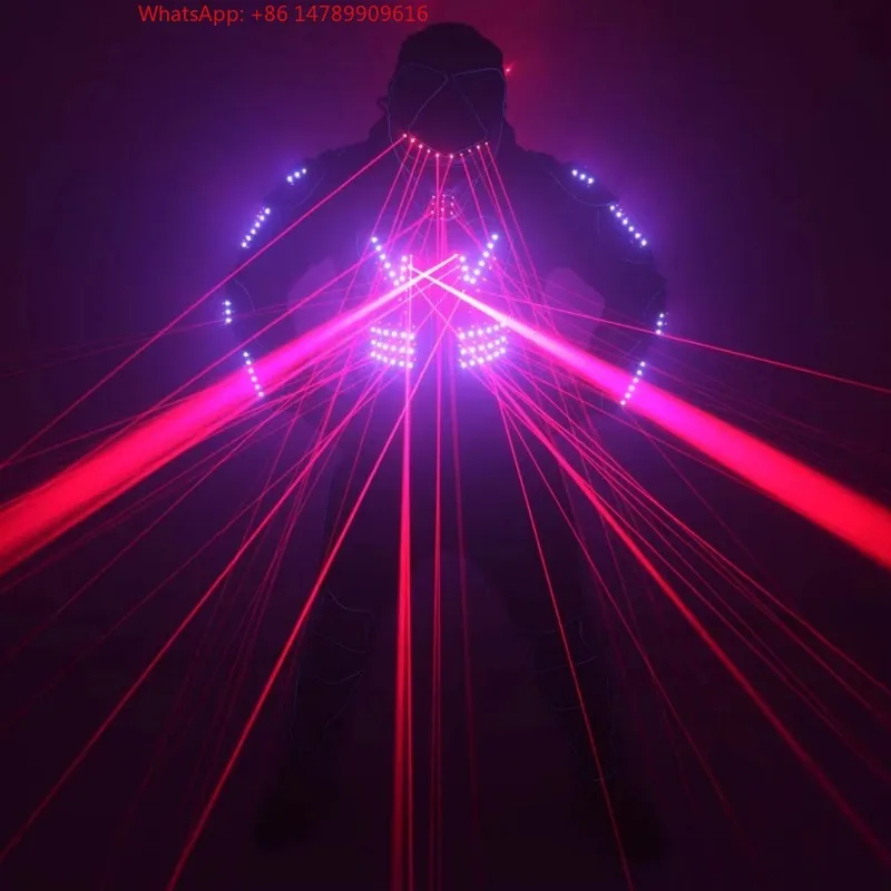 Red Battle Suit LED Costumes Clothes Bar Nightclub DJ Lights Luminous Stage Dance Performance