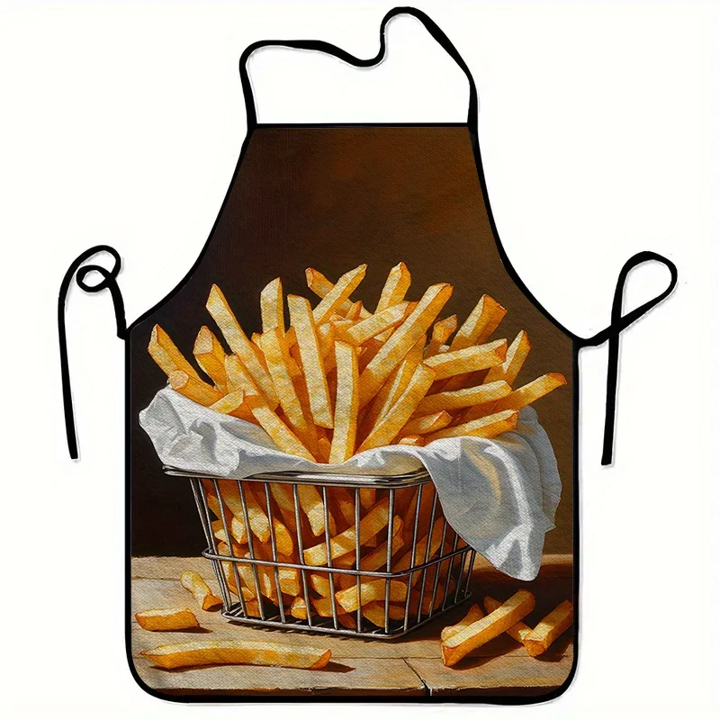 Realistic French Fries Apron, Tasty Potato Chips Graphic Cooking Bib, Fast Food Kitchen Decor, Funny Gift for Burger Lover