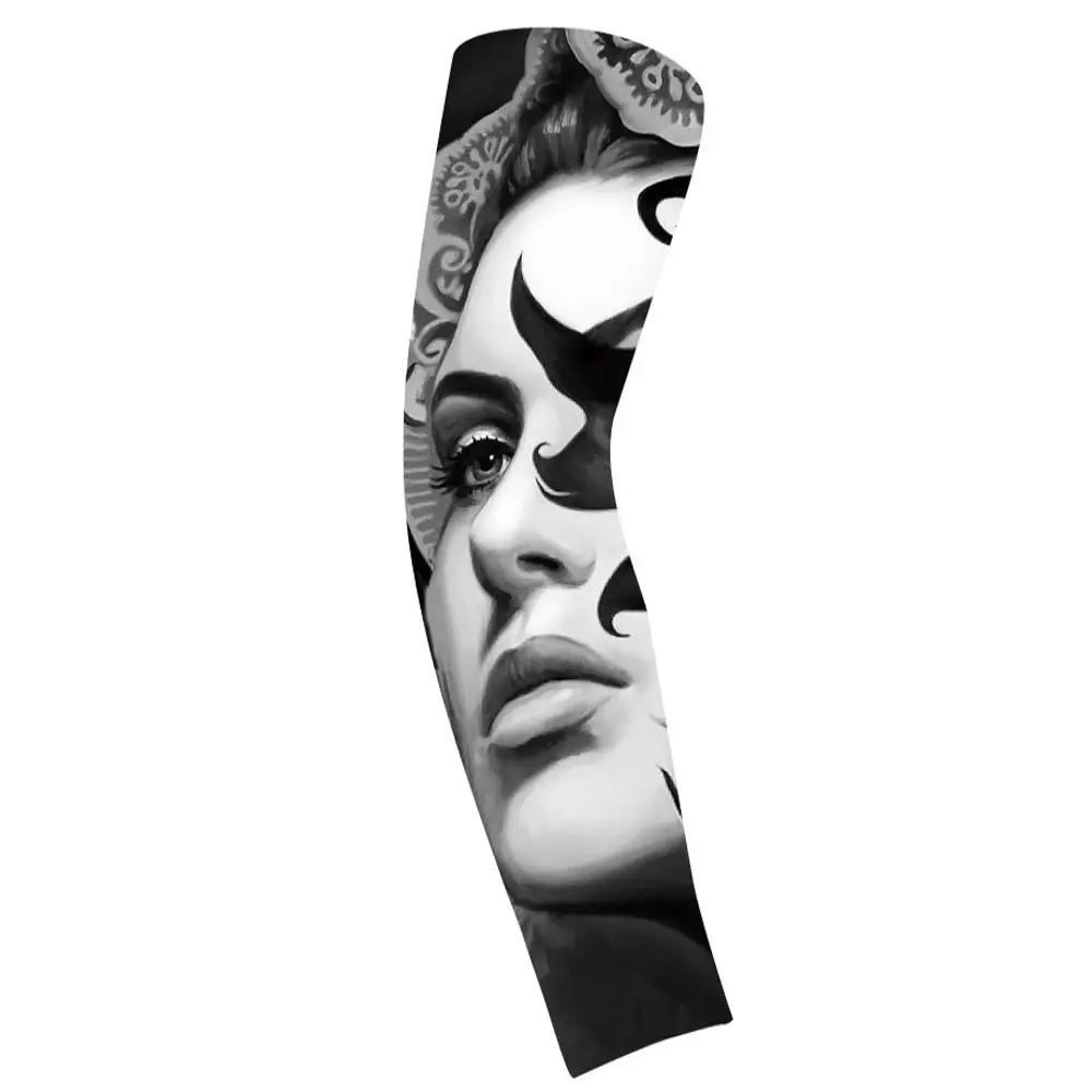 Flower Arm Pattern Flower Arm Tattoo Sleeve Elastic Thin Sun Protection Cover Seamless UV Protection Ice Silk Arm Sleeve Riding