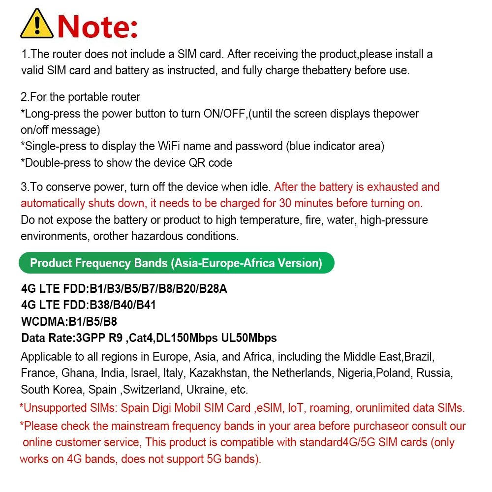 Lte Router 4G SIM Modem 300Mbps WiFi6 Mifi Compatible with 5G SIM Cards Mini Pocket 4G Wifi Hotspot Type-C Port 3000mAh Battery