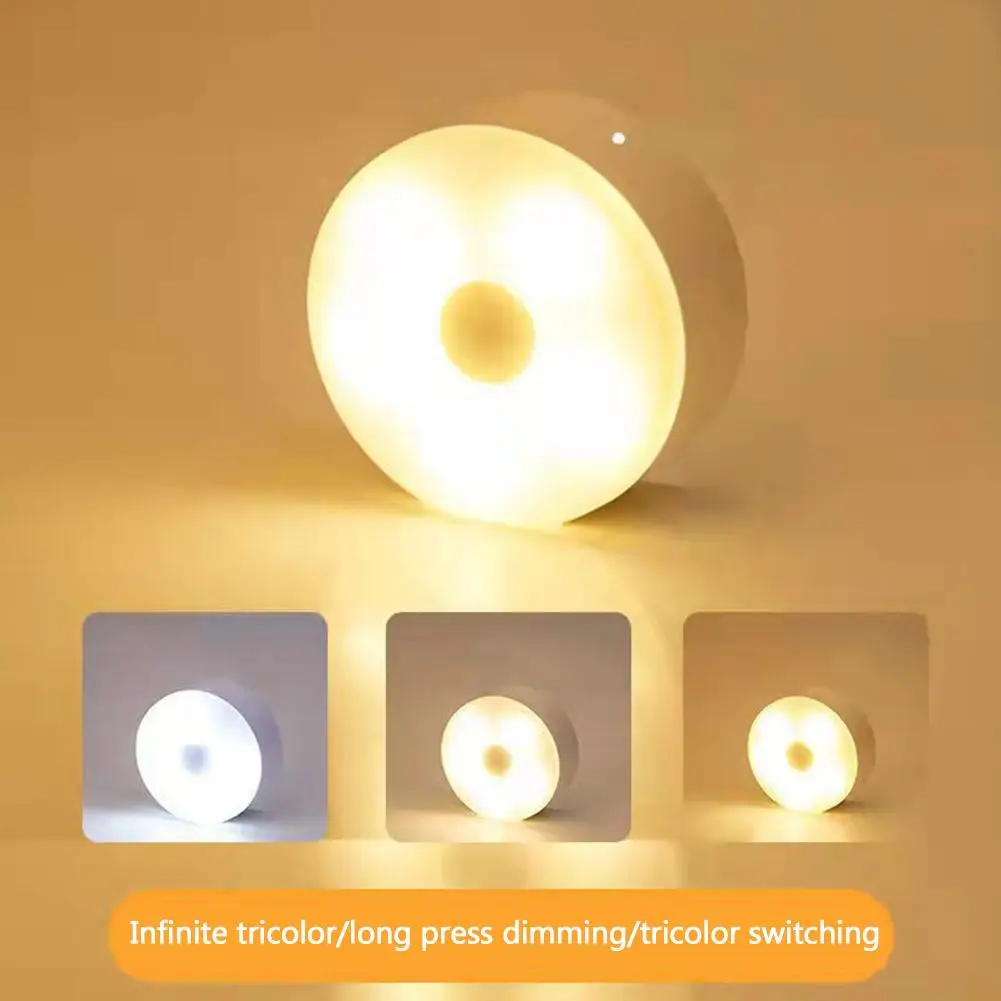 Mini LED Touch Sensor Night Lights USB Rechargeable Bedroom Kitchen Magnetic Base Wall Light Round Portable Dimming Night Lamp