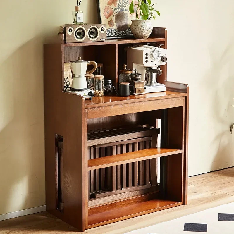 Medieval retro style dining side cabinet, island dining table integrated, retractable folding dining table, wall storage cabinet