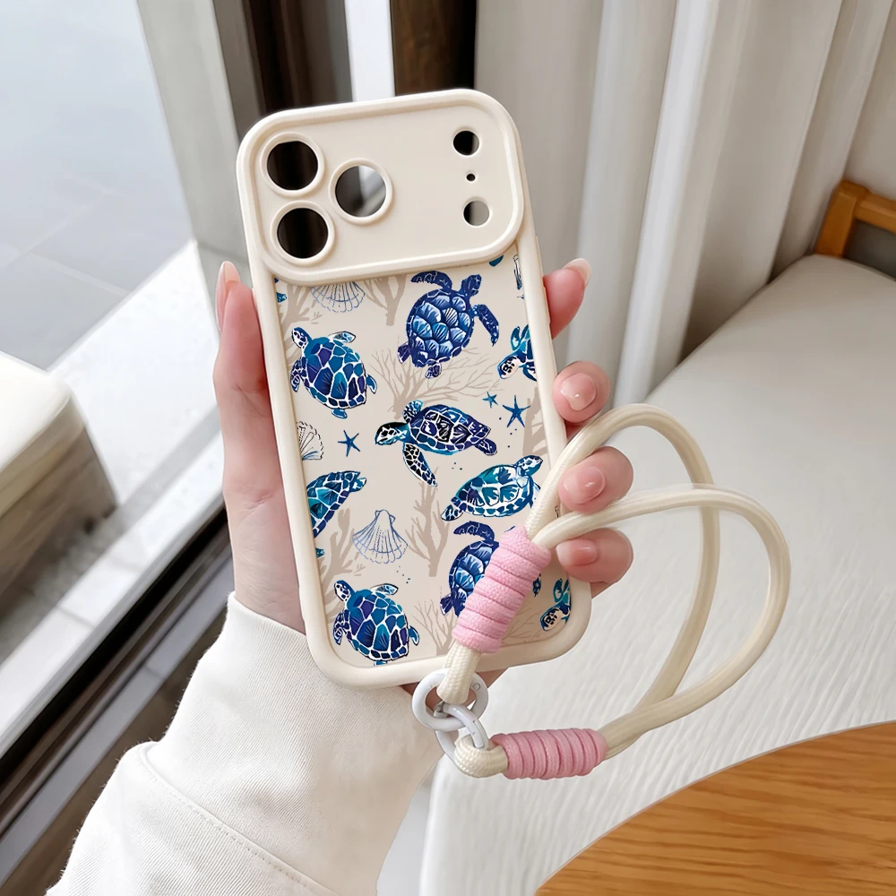 Meeresschildkröten-Ozean-Lanyard-Handyhülle für iPhone 12 13 14 15 16 17 Pro Max 16 15 14 Pro Plus 17E Stoßfeste Matte Silikonhülle – Detail 4