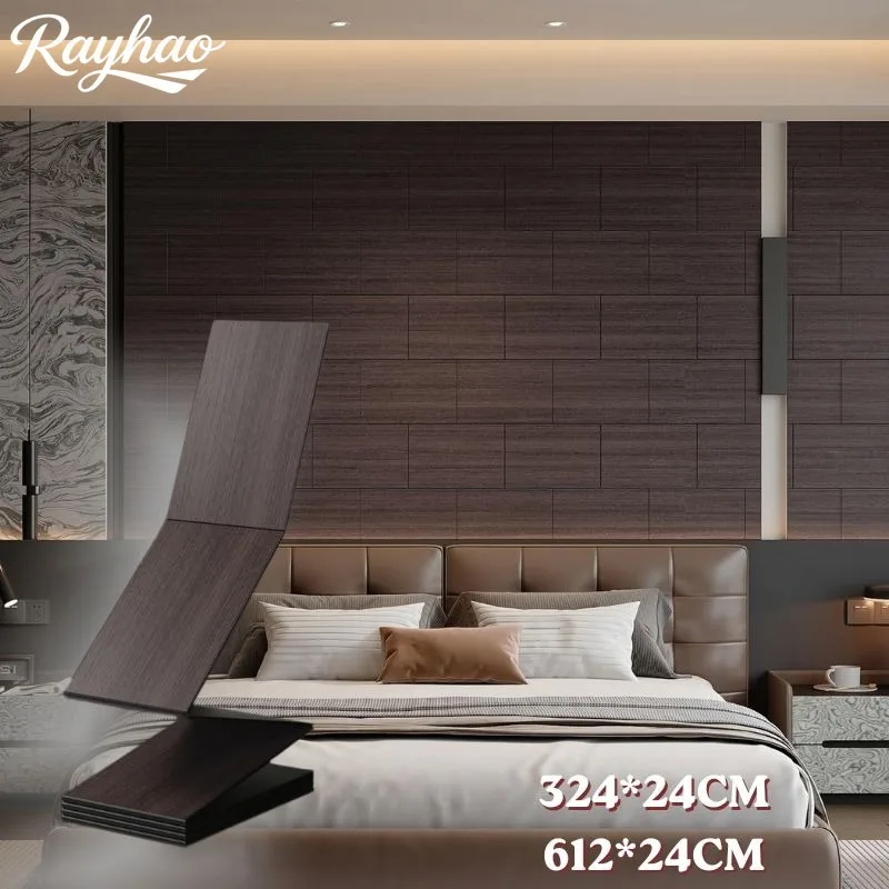Acoustical Wall Panels Wood Slat Wall Stickers Artificial Wood Grain PVC Self-Adhesive Foam Wallpaper with Aluminum Foil Bottom