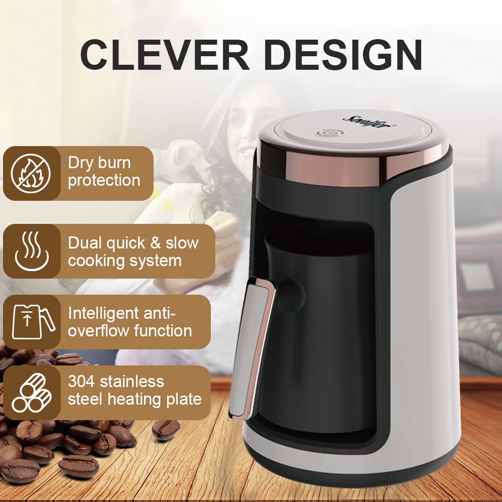 Turkish Coffee Maker Coffee Machine Anti-Overflow 250ml Heating Coffee Pot Touch Screen 95°C Bottom Heating Auto Power Off 550W