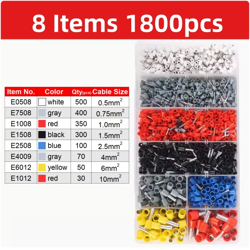 800/1200/1800PCS Single Box VE Tubular Crimp Terminals and With Pliers Kit Cable Electrical Connector,Insulated Wire Connectors