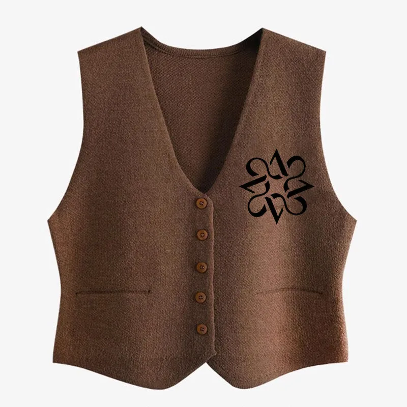 St ANDREWS-suéter de punto para mujer, chaleco interior con cuello en V y una hilera de botones, cárdigans recortados