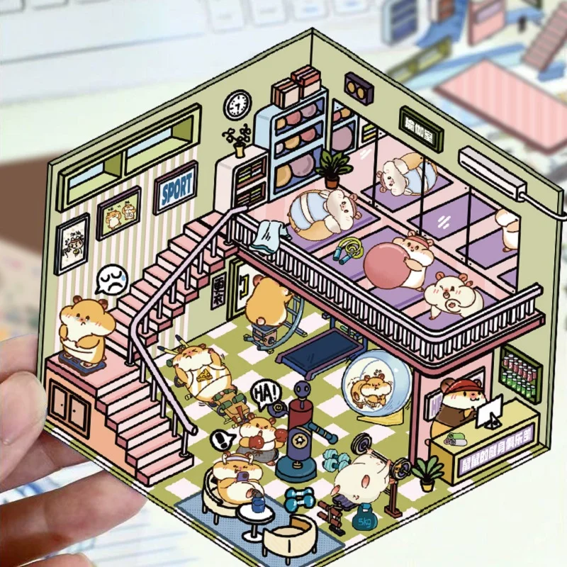 Cartoon Landscape Sticker Cute Miniature Scene DIY Hand Account Sticker 3D Simulation House Stationery Stickers for Scrapbooking