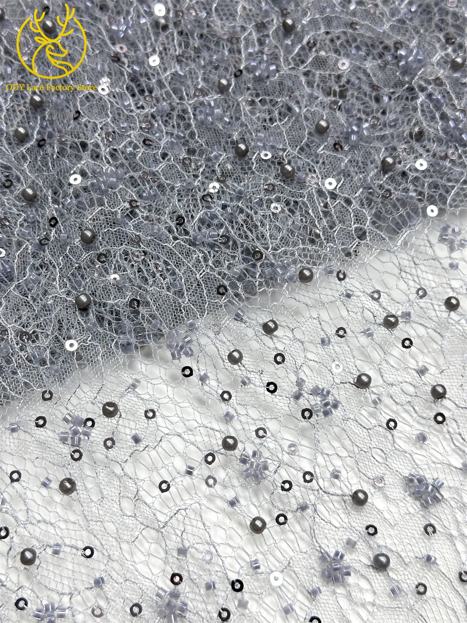 Kaffeebraune französische Tüllspitze mit Pailletten, 5 Yards, hochwertige afrikanische Spitze, nigerianischer Perlenstickerei-Spitzenstoff zum Nähen von Damen-Abendkleidern – Detail 28
