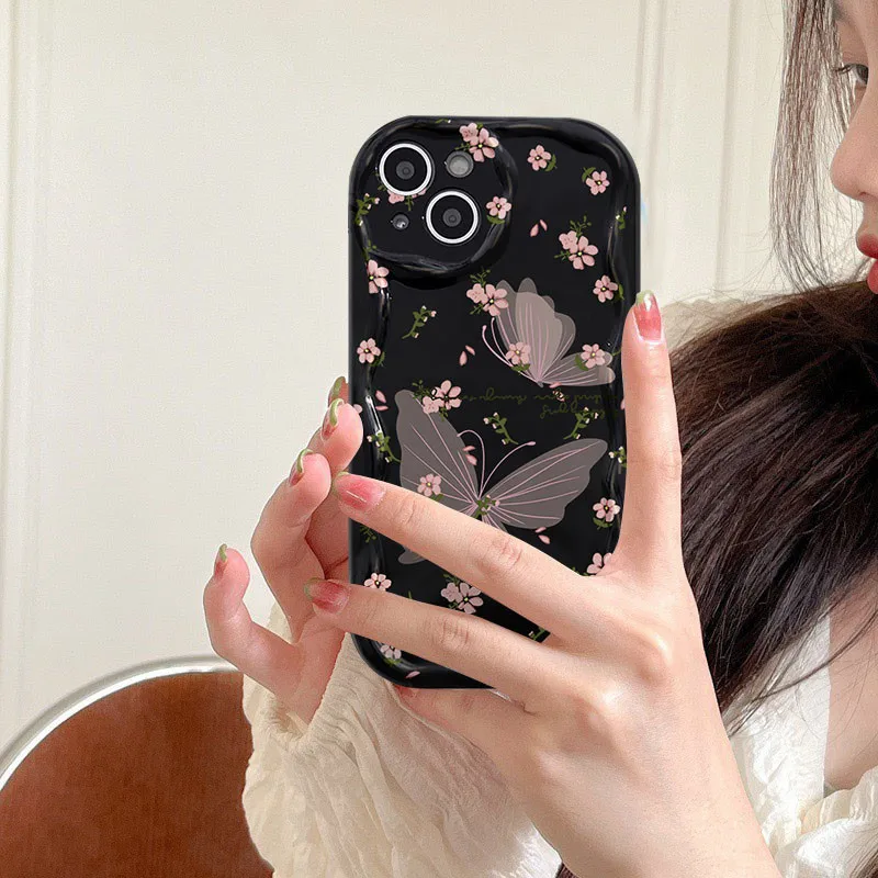 Case for OPPO A78 A79 A98 A58 A38 A60 Reno 10 5G 8 11 Pro 8T 5G Reno 7 4G 5 6 Lite  7Z 8Z Cover Silicone Flower Wave Butterfly