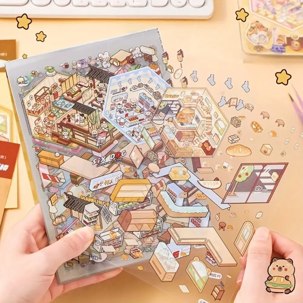 الاسترخاء 20in1 المشهد ملصق كتاب كابيبارا DIY المقصورة المشهد الشارات الزخرفية المسيل للدموع واقية لطيف ملصقات ثلاثية الأبعاد المشهد مجموعة فتاة #3