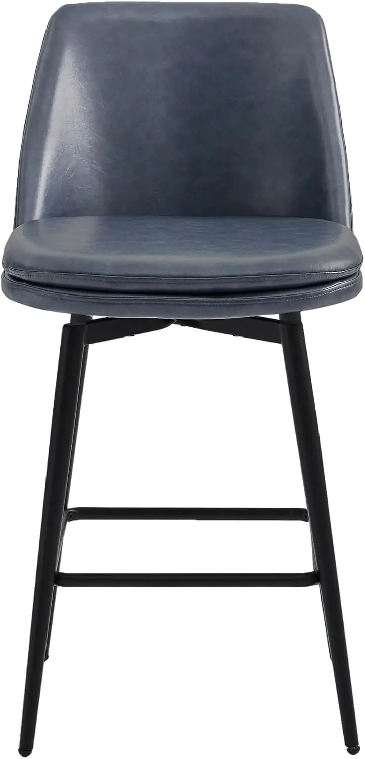 

Counter Height Swivel Barstools, FSC Certified Upholstered Faux Leather Bar Stools Set of 3, Metal Base, 27.2" Seat Height, Blue