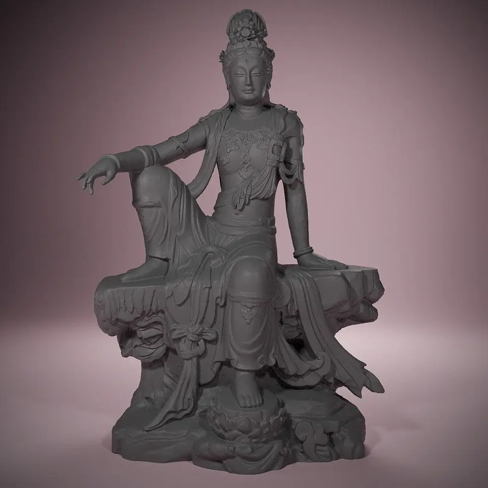 Water and Moon Kuan-Yin Seated Guanyin Bodhisattva 70mm 3D Printed Resin Model DIY Coloring Figurines Miniatures Ornament Gifts