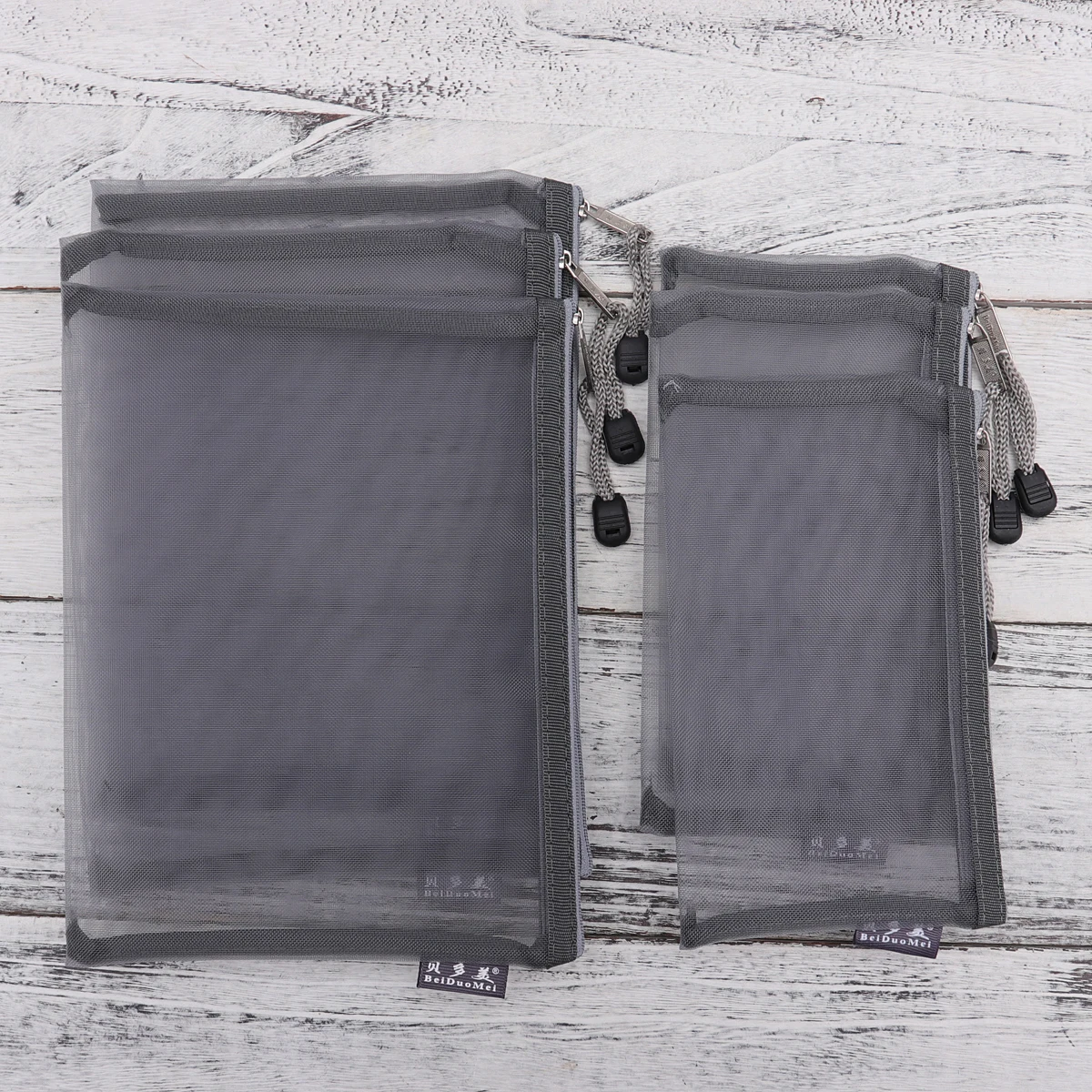 

6pcs Grey Portable Office Stationery Bag Mesh Zippered File Bag Transparent Pencil Pouch for Office School Supplies