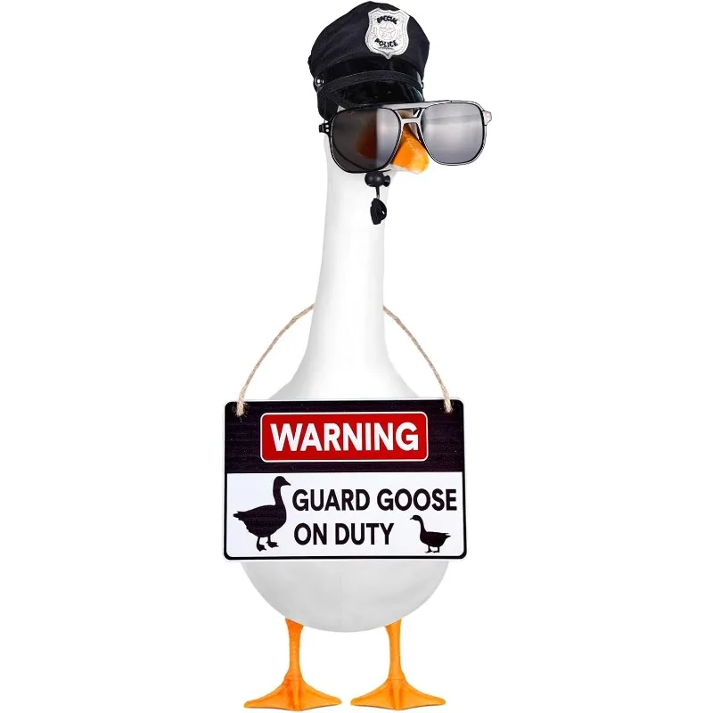 Police Officer Goose Outfit Set with Cop Hat, Sunglasses And 'Guard Goose on Duty' Sign, Fits 23 Inch Porch Goose Statue, Funny Yard Decor
