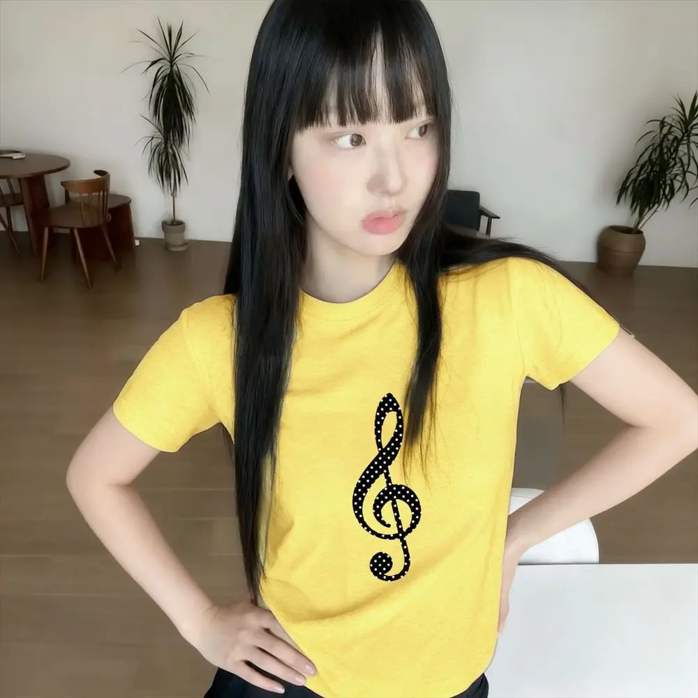 Punk Gothic Harajuku Treble Clef Polka Dot Print T Shirt Women Music Print Aesthetic Emo Girl Fashion Sexy Streetwear Y2k Tees view 5
