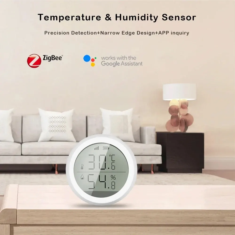 Inteligentny czujnik temperatury i wilgotności Tuya ZigBee z ekranem LED Współpracuje z asystentem Google i koncentratorem Tuya Zigbee