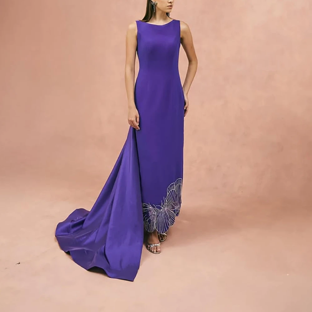 

Purple Formal Dresses Customized Jersey Sequin Draped Special Occasion Dresses Sheath Scoop Neck Gowns for Women 2025