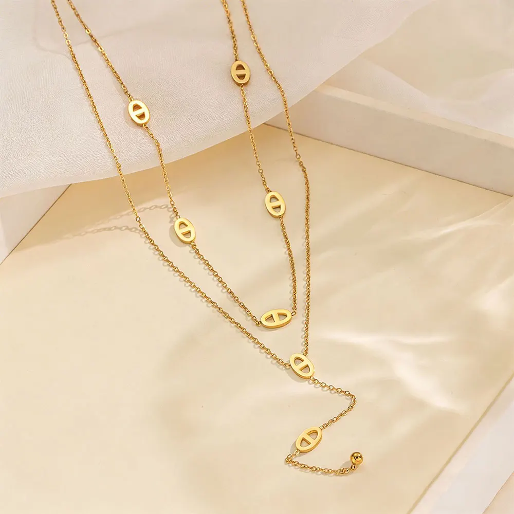 Premium 316L Edelstahl Lange Halskette Trendiger Schweinenasen-Stil Y-Form Anhänger Wasserdichte Halskette für Frauen Mädchen Schmuck – Detail 3
