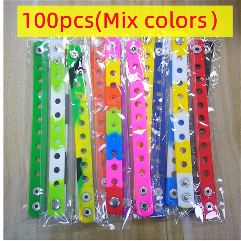 100 pcs Mix Colors Random Silicone Bracelet Wristband 18cm Fit Shoe Charms Shoe Buckle Wristband Rubber Wrist Strap