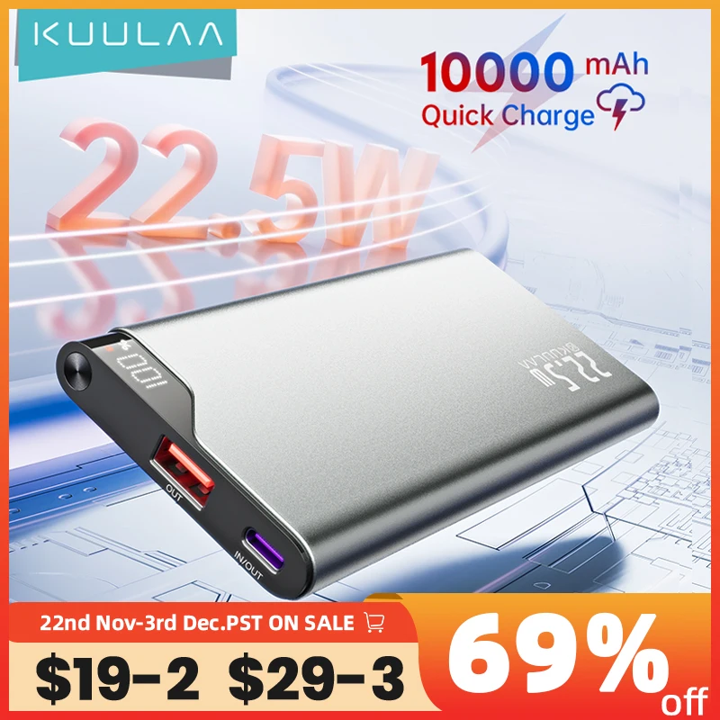 KUULAA 22.5W Power Bank 10000mAh Portable Charger PowerBank Fast Charging External Battery For iPhone16 15 14 Xiaomi poweer bank