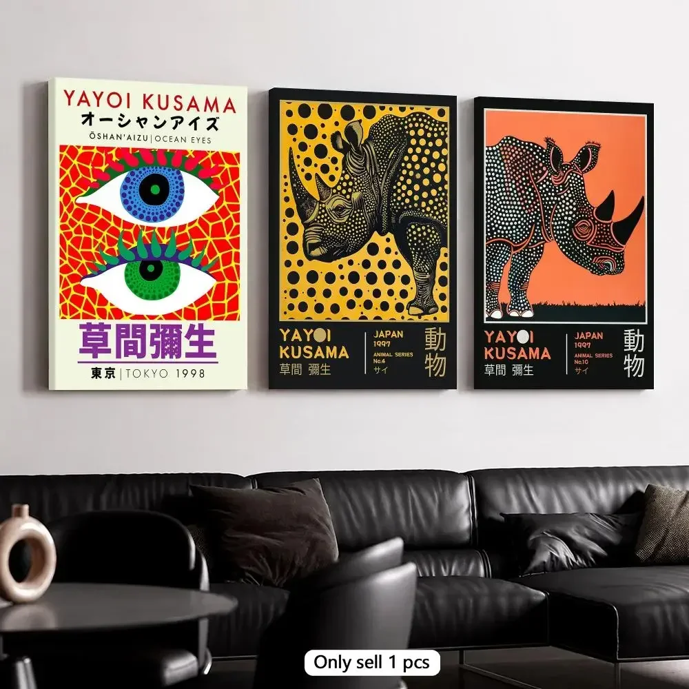Y-Yayoi Expressive Faces Animals Framed Wall Painting Canvas Poster Wooden Stretcher Frame Inner Frame Kit for Wall Art Painting
