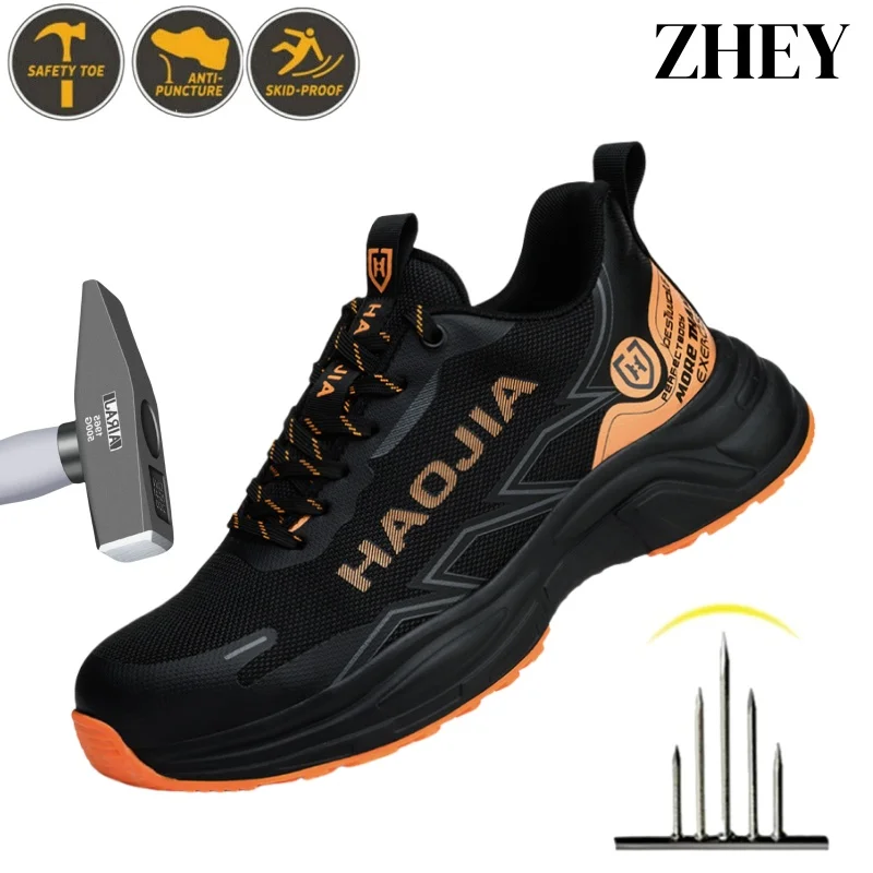 

Fashion Safety Shoes Men Steel Toe Work Shoes Anti-smash Anti-puncture Indestructible Shoes Protective Kevlar Insoles Sneakers
