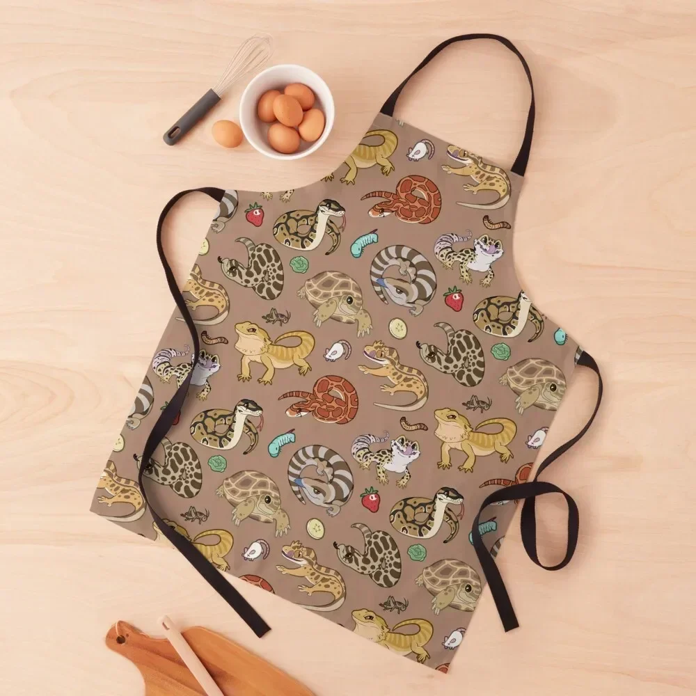 

Reptile Pets Pattern - Brown Apron Cute Kitchen Accessories Kitchens Men cook wear Kitchen Apron