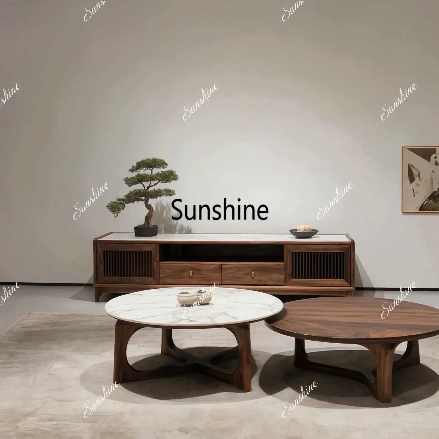 

Modern simple household log rock slab round few small apartment living room