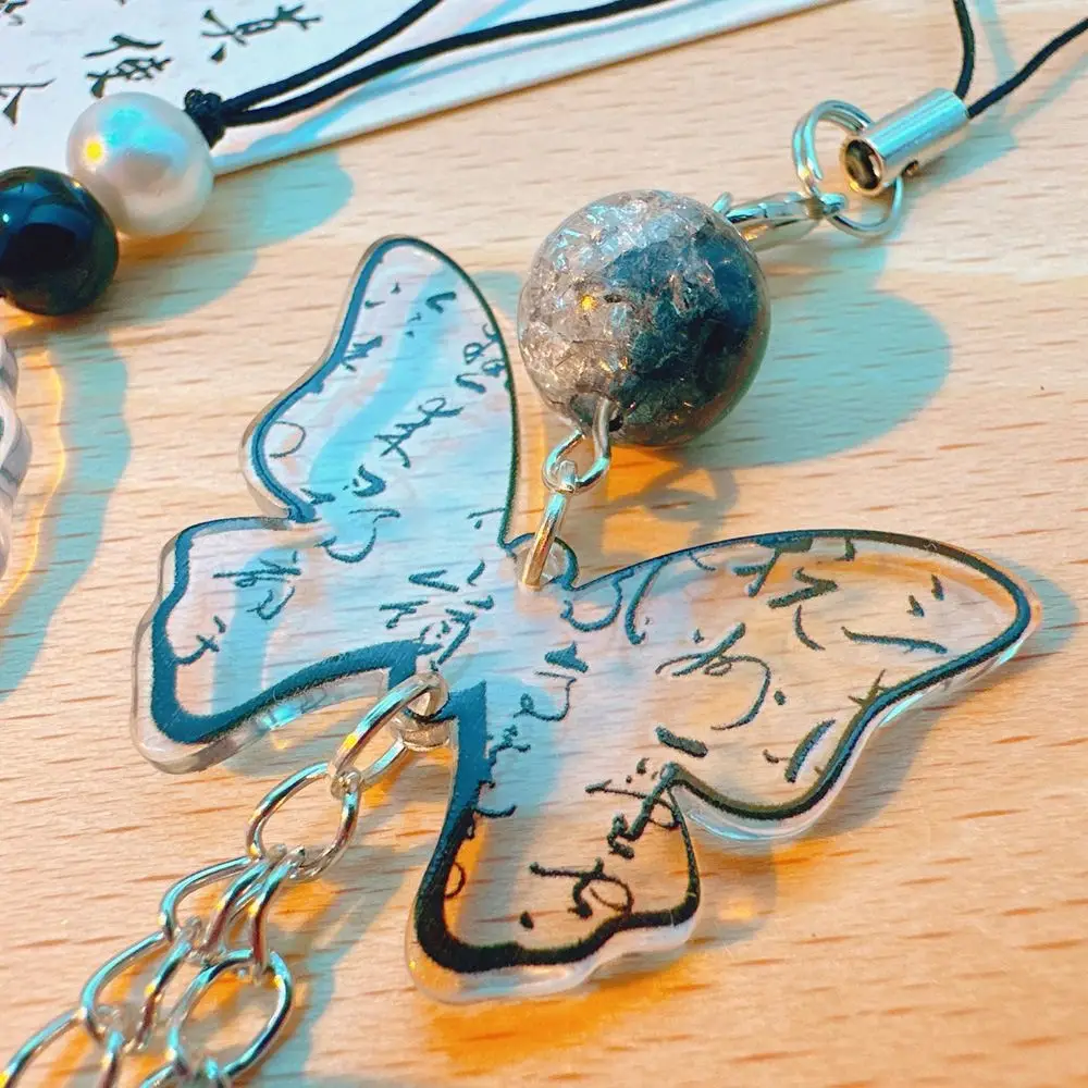 Акриловый кулон-бабочка в китайском стиле, сделай сам, подвеска для телефона ручной работы, ретро-цепочка из бисера, брелок для телефона, короткий стиль