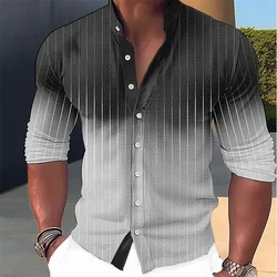 2023 Men's Retro Muscle Sports Room Comfortable Breathable Stitching Gradient Collar Outdoor Street Long Sleeve Shirt S---6XL