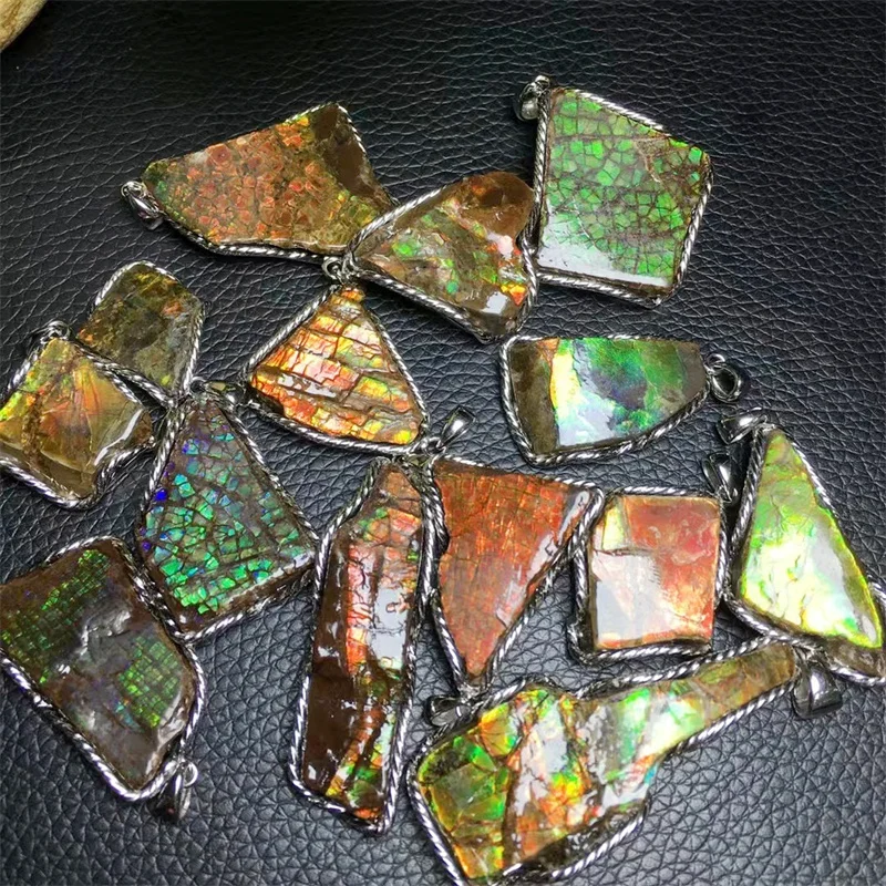 S925 Natural Cannada Ammolite Pendant Making Jewelry DIY Elegance Pendant Craft Party Holiday Women Gift 1PCS