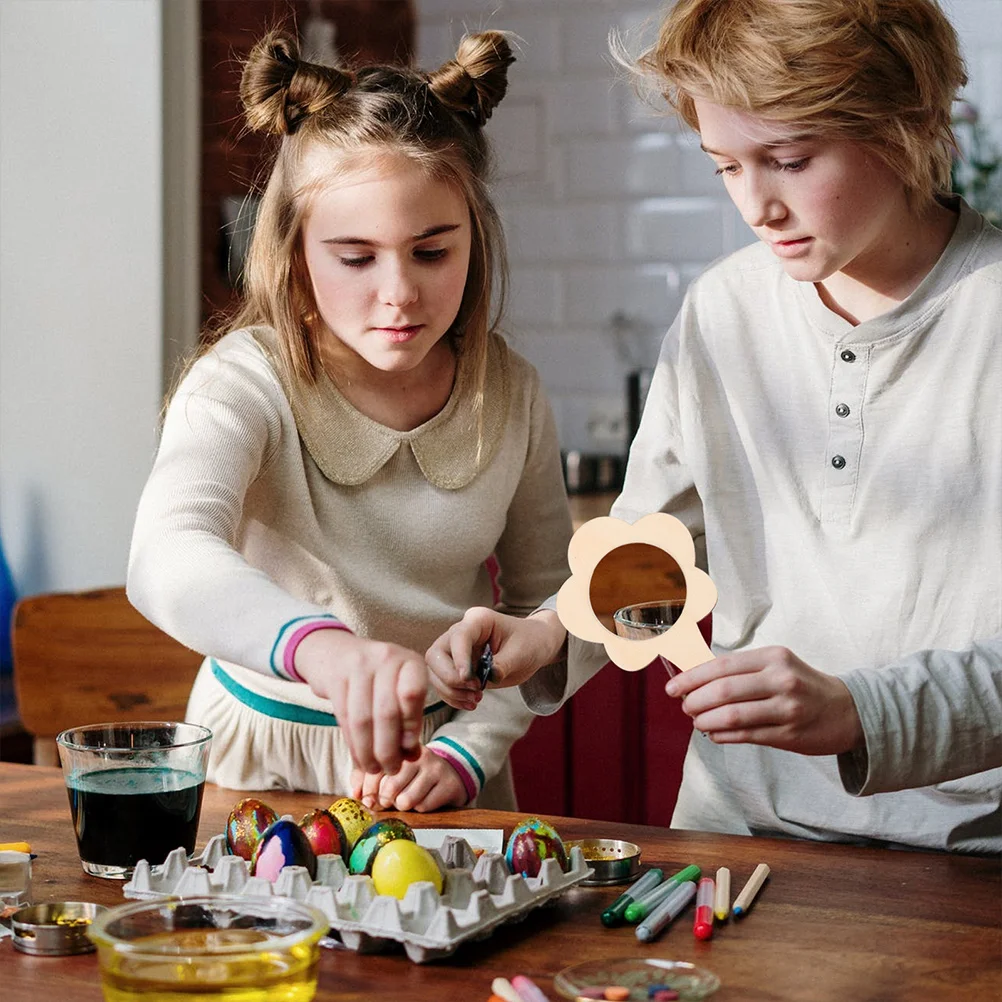 

9 Small Mirror DIY Materials Light Brown Glass Blank Kids Craft Unfinished Wooden Mirror Makeup Accessories Family Fun Handheld