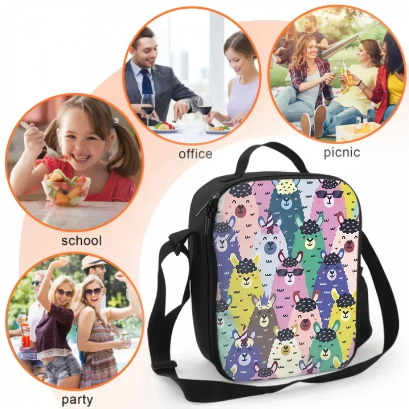 Funny Llamas Faces Lunch Box Insulated Meal Bag Animal Print Lunch Bag Food Container for Boys Girls School Travel Picnic