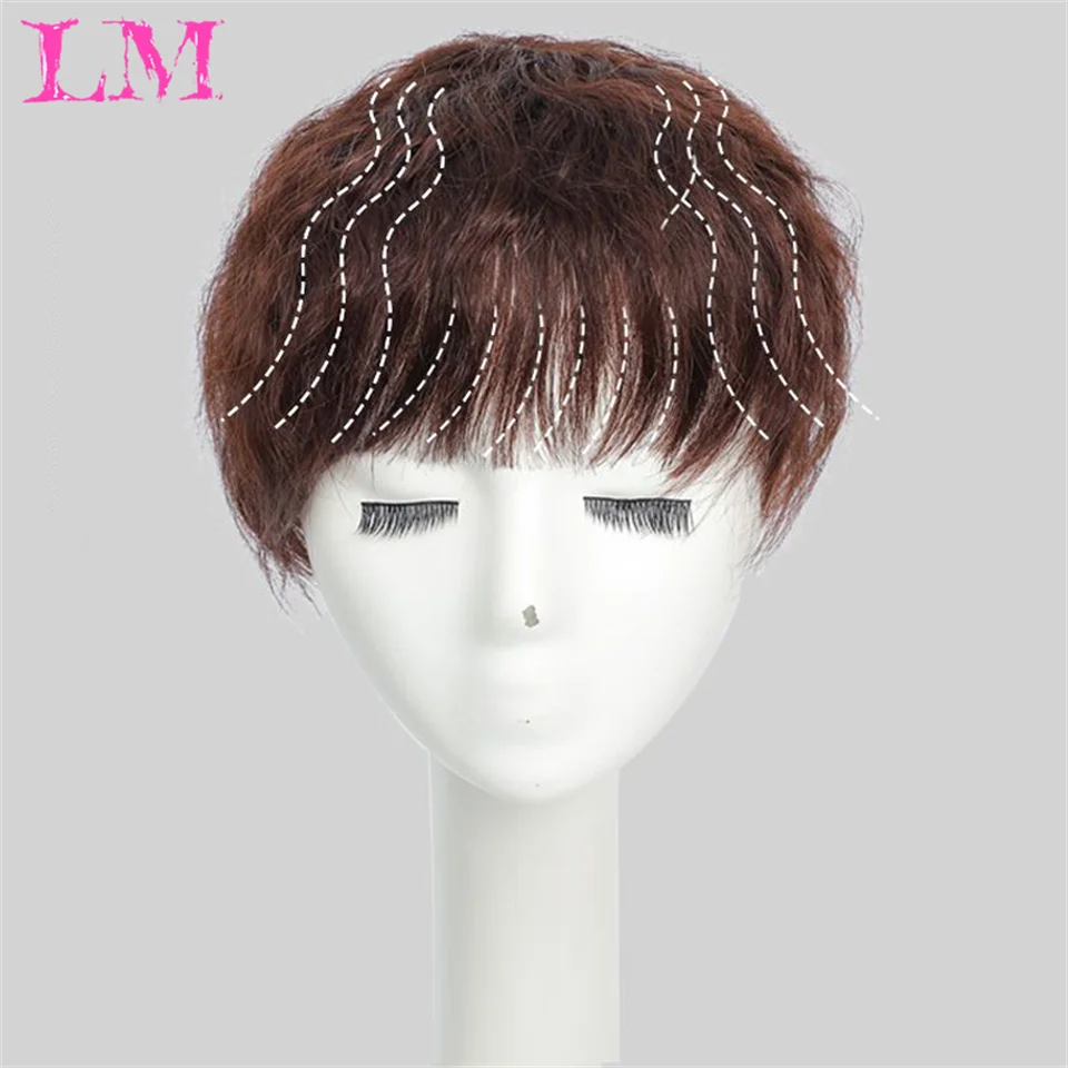 LM Synthetic Middle Part Topper Hairpiece with Bangs Clip-In Bangs Extension Natural Invisible Clourse Hairpiece for Women