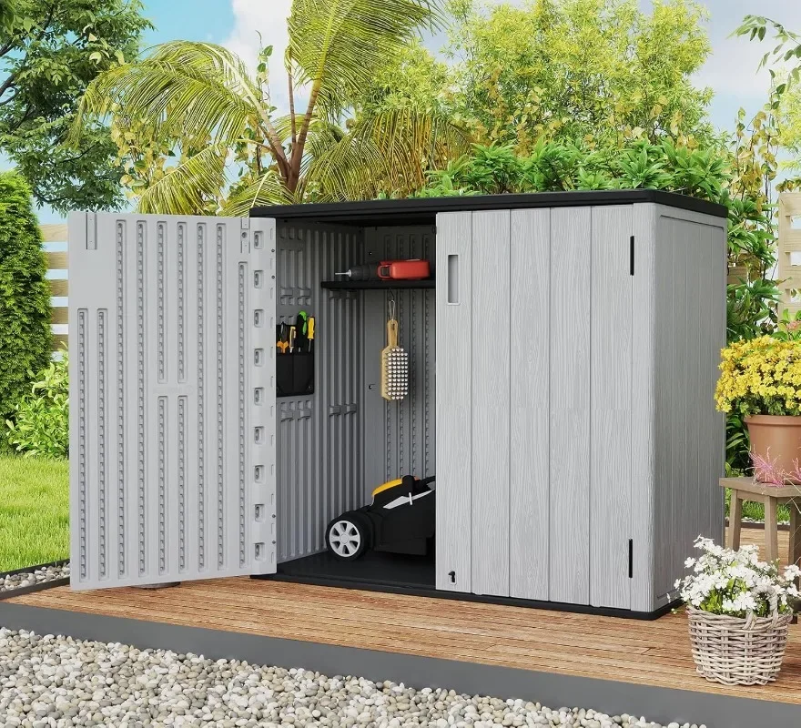 ZZM 37 Cu.ft Outdoor Storage Shed with Floor HDPE Double-Wall Resin Sheds Outdoor Storage, Lockable Weatherproof Storage