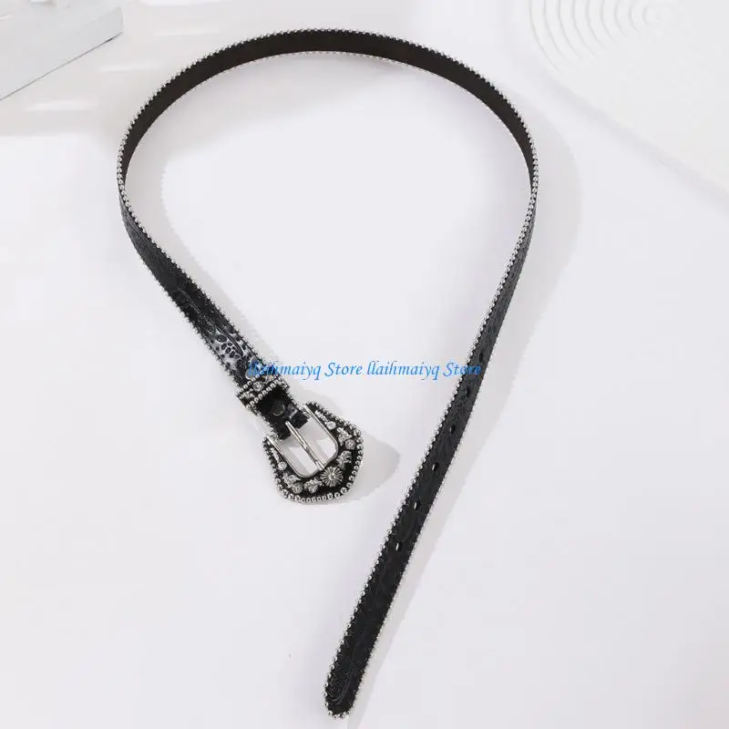 573B حزام جلدي نسائي موضة الصيف حزام رفيع فستان جينز مزخرف حزام خصر #5