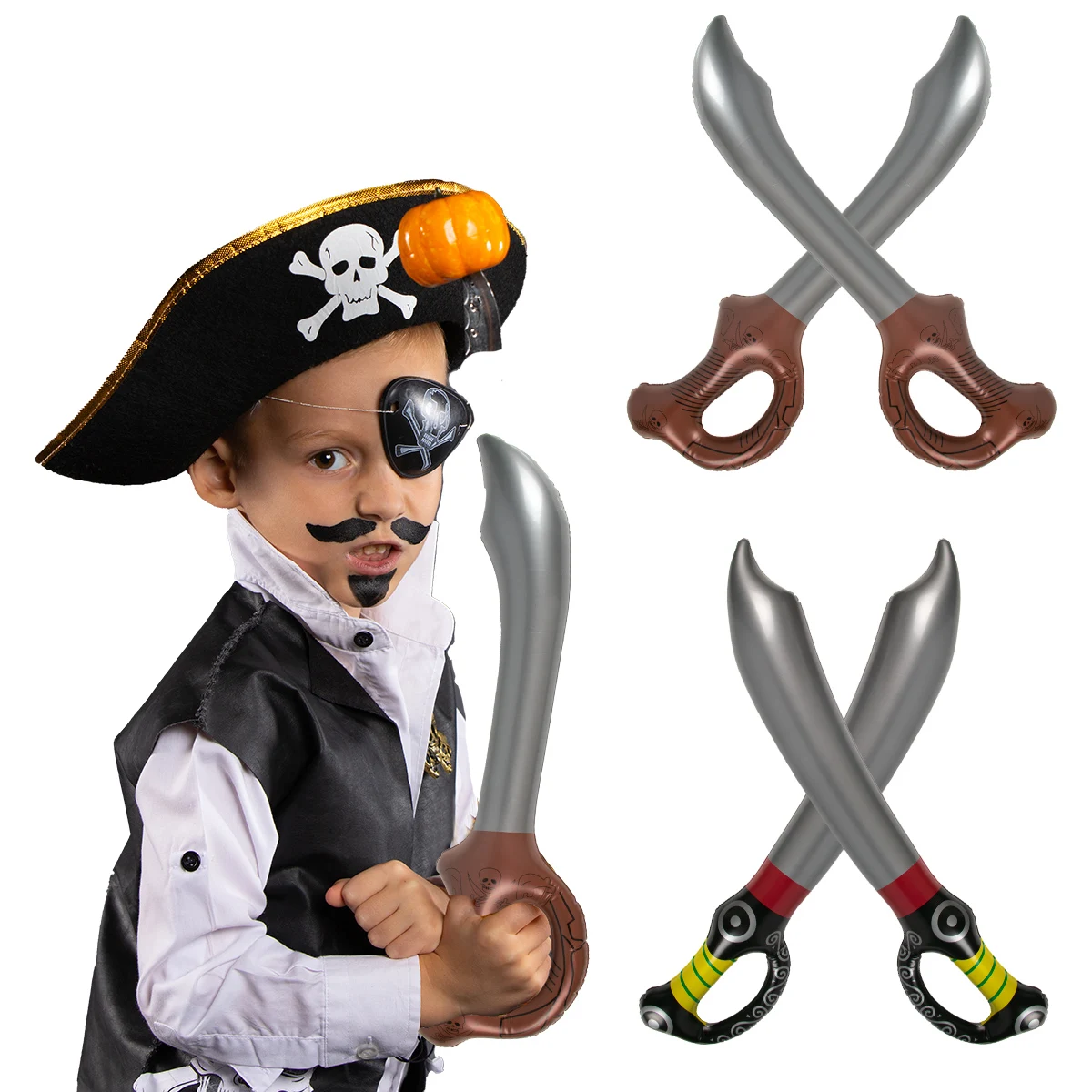 3pcs Pirate Party Inflatable Sword Pirate Theme Birthday Party Decoration Kid Boy Cosplay Halloween Costume Supplies Stage Props