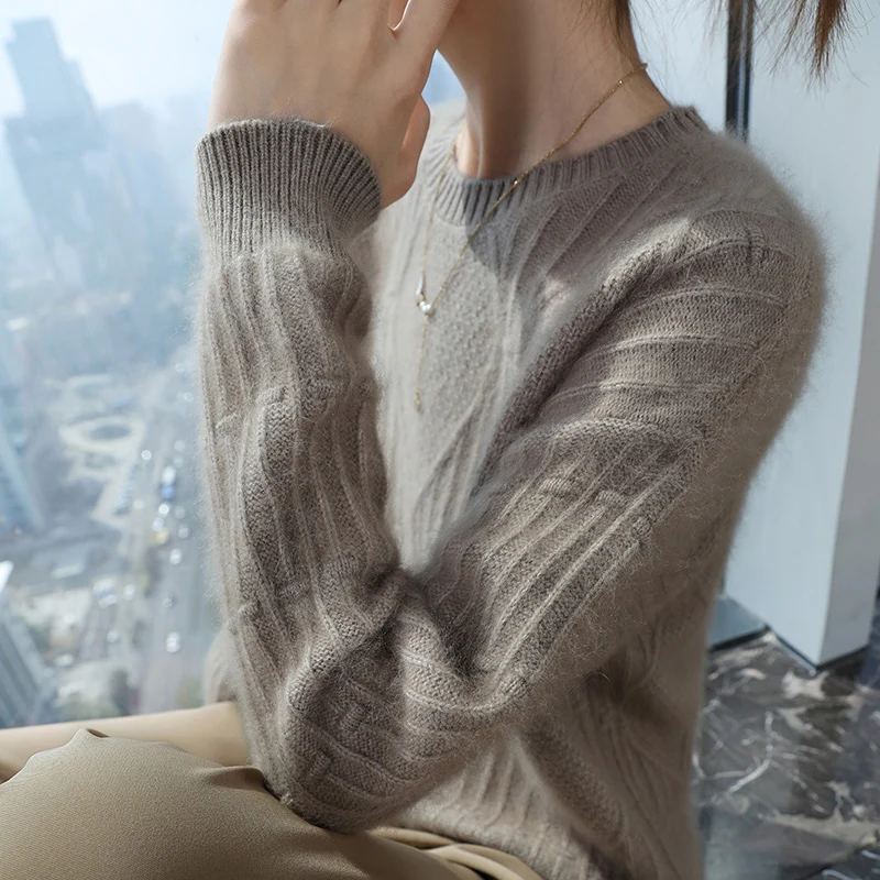 100 المنك الكشمير محبوك المرأة س الرقبة البلوز سترة لربيع مريح ورائع كامل الأكمام المرأة منتج جديد #4