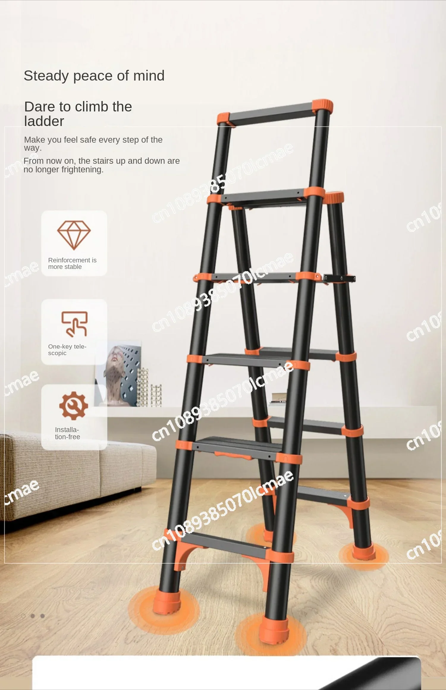 Home telescopic ladder, multifunctional folding ladder, indoor aluminum alloy zigzag ladder, small automatic escalator