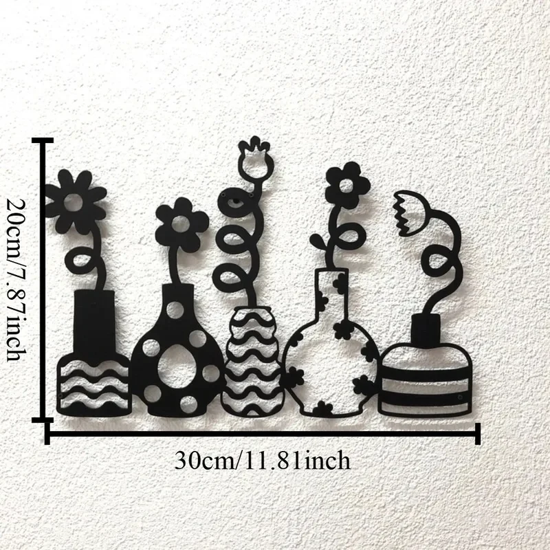 Black Minimalist Metal Wall Vase, Modern Flower Holder Art for Living Room Office Decor 1PC