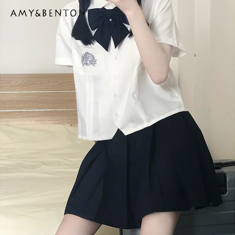 

Japanese Original Preppy Style JK Uniform Summer Lotus Collar White Long Sleeve and Short Sleeve Blouse With Pockets For Girls