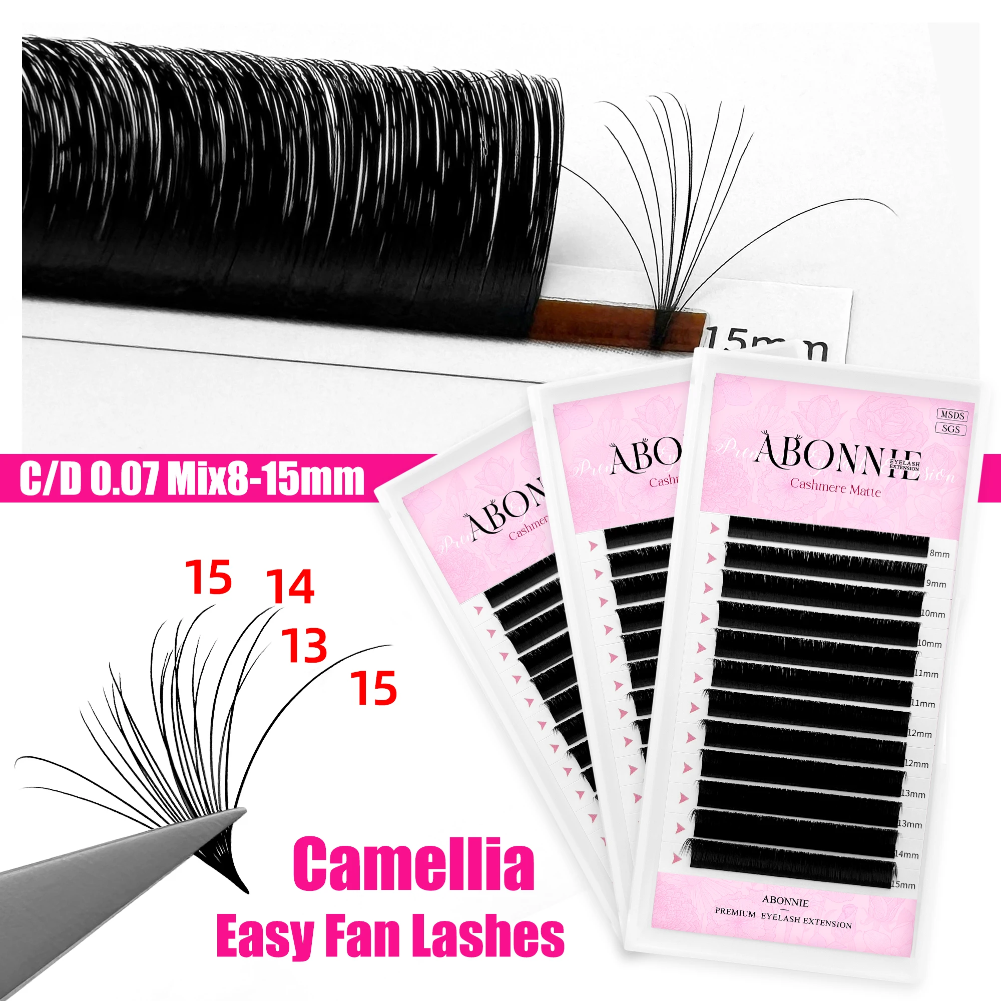 Abonnie Fluffy Natural Camellia Easy Fan Eyelash Extensions Blooming Eyelashes Silk Russian Volume Auto Fan Lashes Natural Cilia