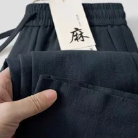 New Straight Casual Cotton Linen Pants Men Wide Leg Lightweight Baggy Cotton Sweatpants Male Sport Jogger Straight Work Trousers 4
