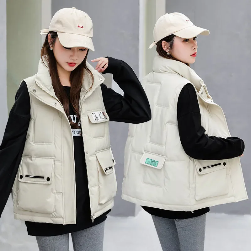 2025 New Winter Cotton-padded Women's Jacket Short Cropped Puffer Jackets Loose-fit Down Vests Korean Style For Students Outwear