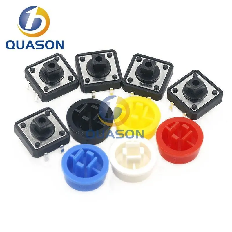 25PCS Tactile Push Button Switch Momentary 12*12*7.3MM Micro switch button + 25PCS Tact Cap(5 colors) forArduino Switch