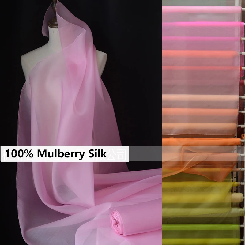 100% Mulberry Silk Organza, Width 138cm, Thickness 8m/m, Solid Color Pure Silk Fabric for Wedding DIY Sewing By The Meter