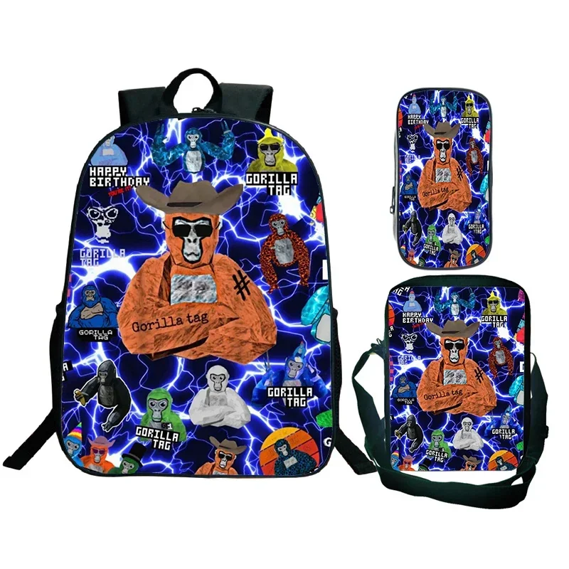 Jeu Gorilla Tag impression sac à dos avec sac à bandoulière trousse à crayons garçons drôle dessin animé cartable étanche enfants cartable 3 pièces ensemble