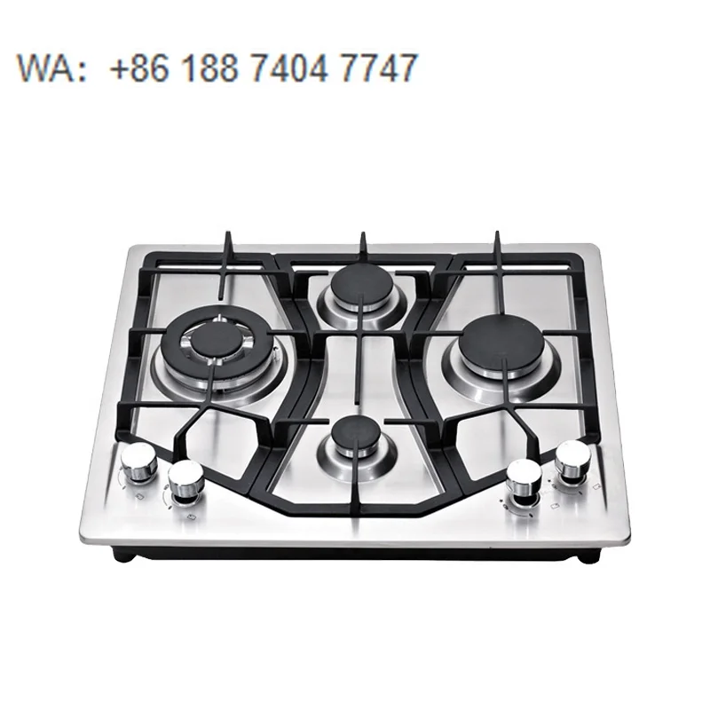 4 Burner Built-in Gas Cooktop, Stainless Steel Body, 4 Control Knobs, NG/LPG Compatible for Contemporary Kitchen