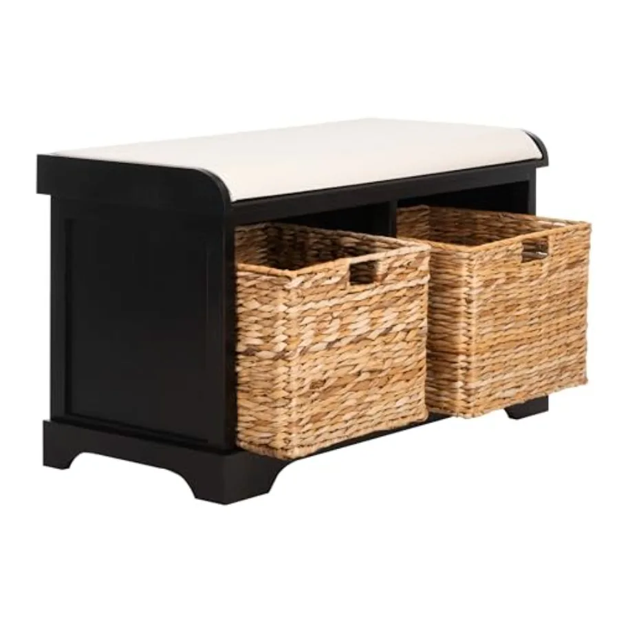 

Furniture - Freddy 2-Basket Storage Bench - - Solid Wood - Coastal Basket Storage Design - Ideal for Entryway, Living Room, Hal